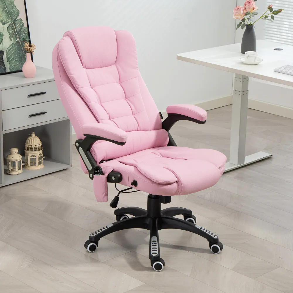 Fauteuil de bureau à 6 points de massage vibrant, rose Aosom