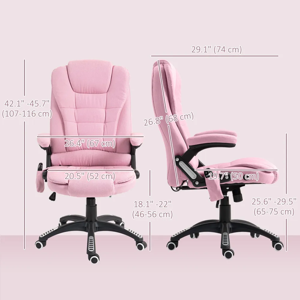 Fauteuil de bureau à 6 points de massage vibrant, rose Aosom