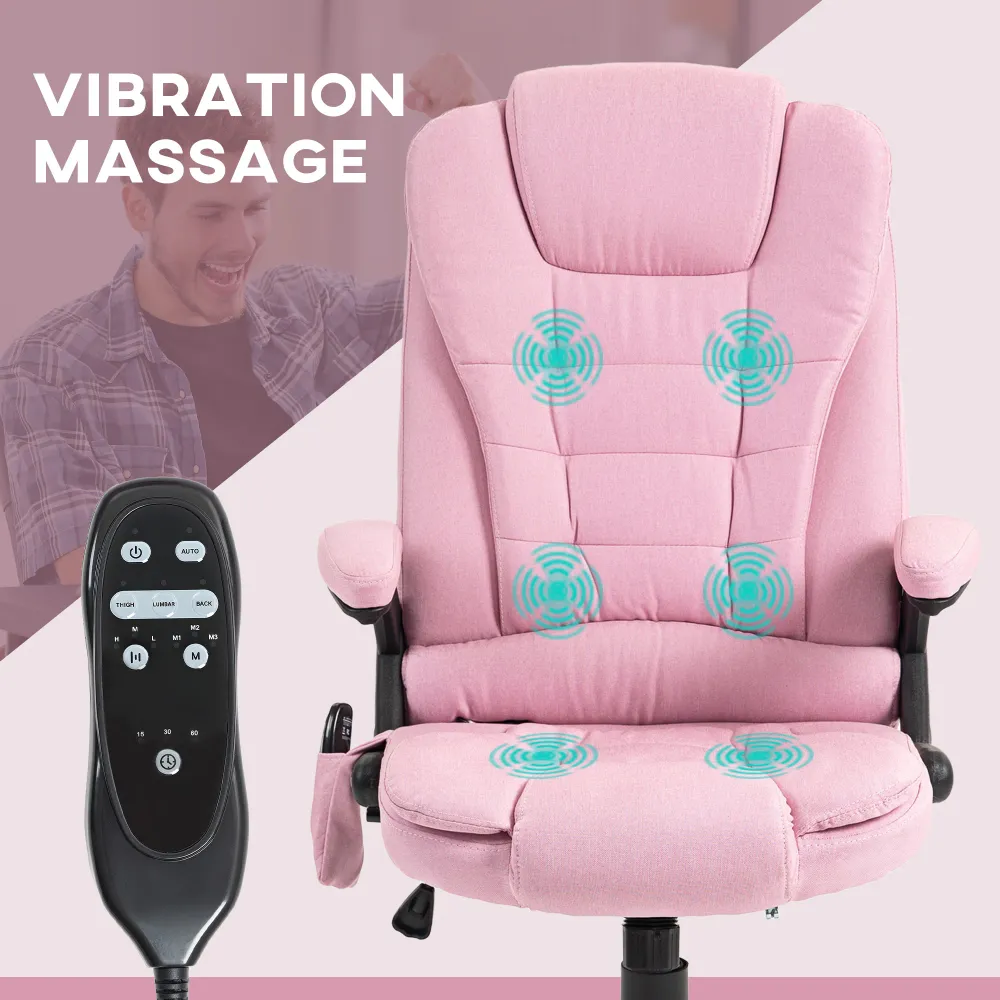 Fauteuil de bureau à 6 points de massage vibrant, rose Aosom