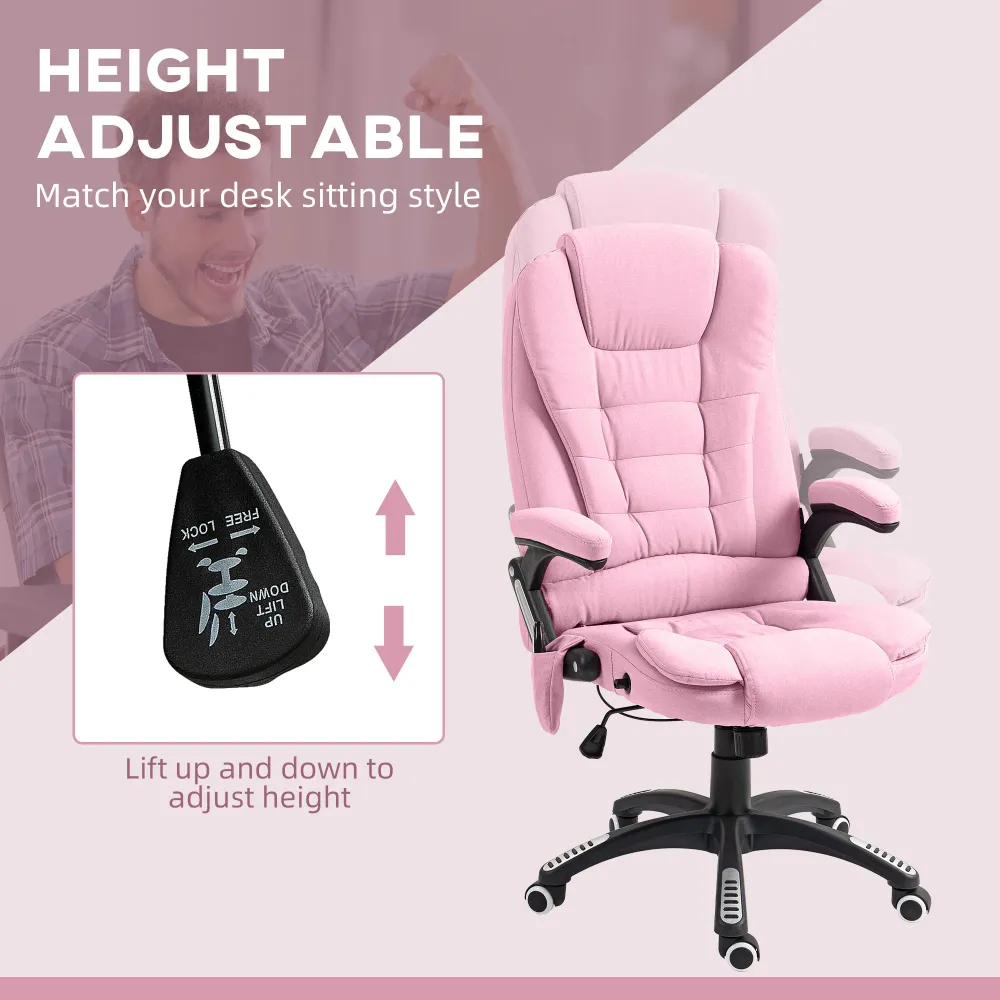 Fauteuil de bureau à 6 points de massage vibrant, rose Aosom