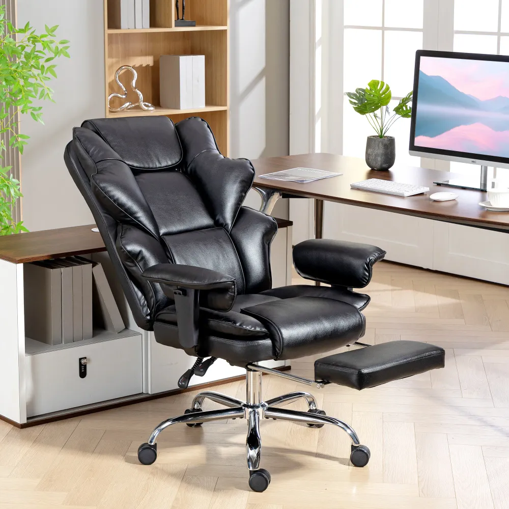 Fauteuil de bureau rembourré de mousse à ressorts en cuir PU Aosom