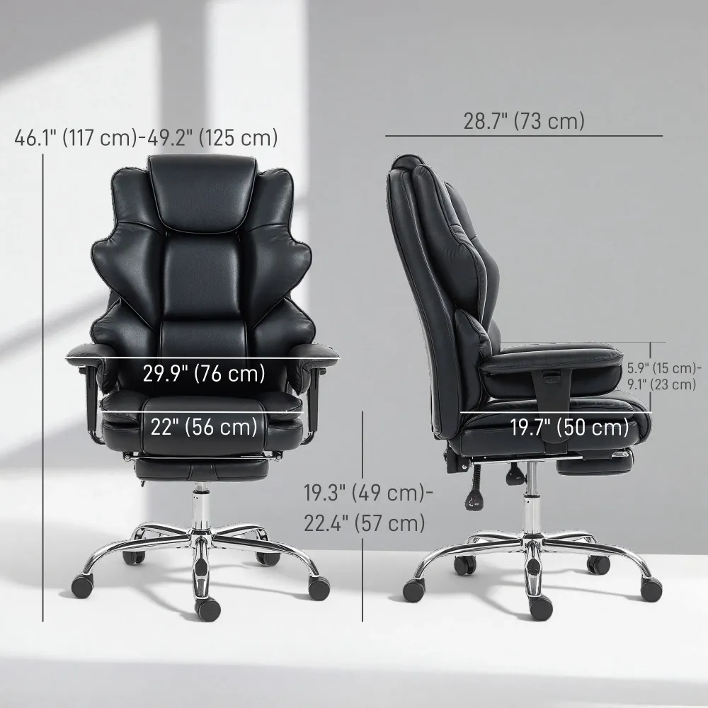 Fauteuil de bureau rembourré de mousse à ressorts en cuir PU Aosom