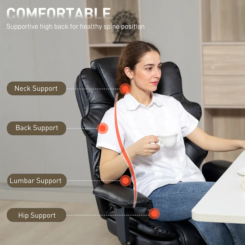 Fauteuil de bureau rembourré de mousse à ressorts en cuir PU Aosom