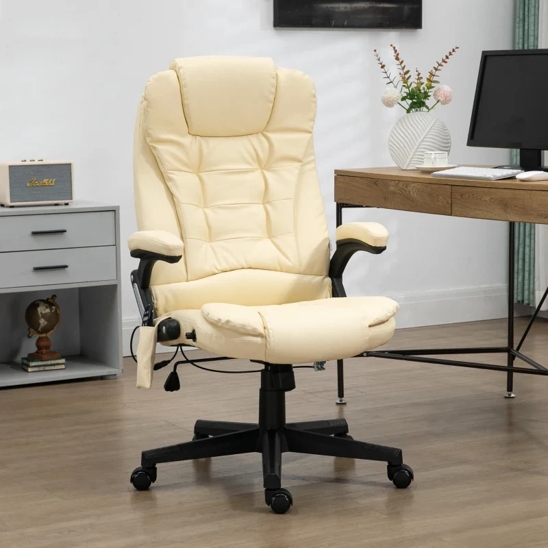 Fauteuil de bureau réglable chauffant et massant, beige Aosom
