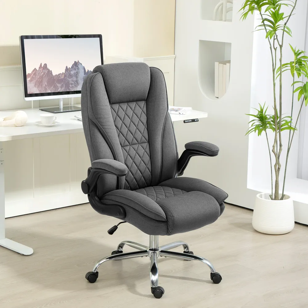 Fauteuil de bureau en tissu à motif diamant, gris foncé Aosom
