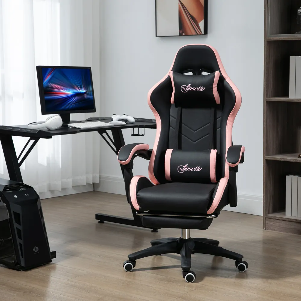 Fauteuil de jeu en cuir PU avec repose-pieds, dossier inclinable, noir Aosom