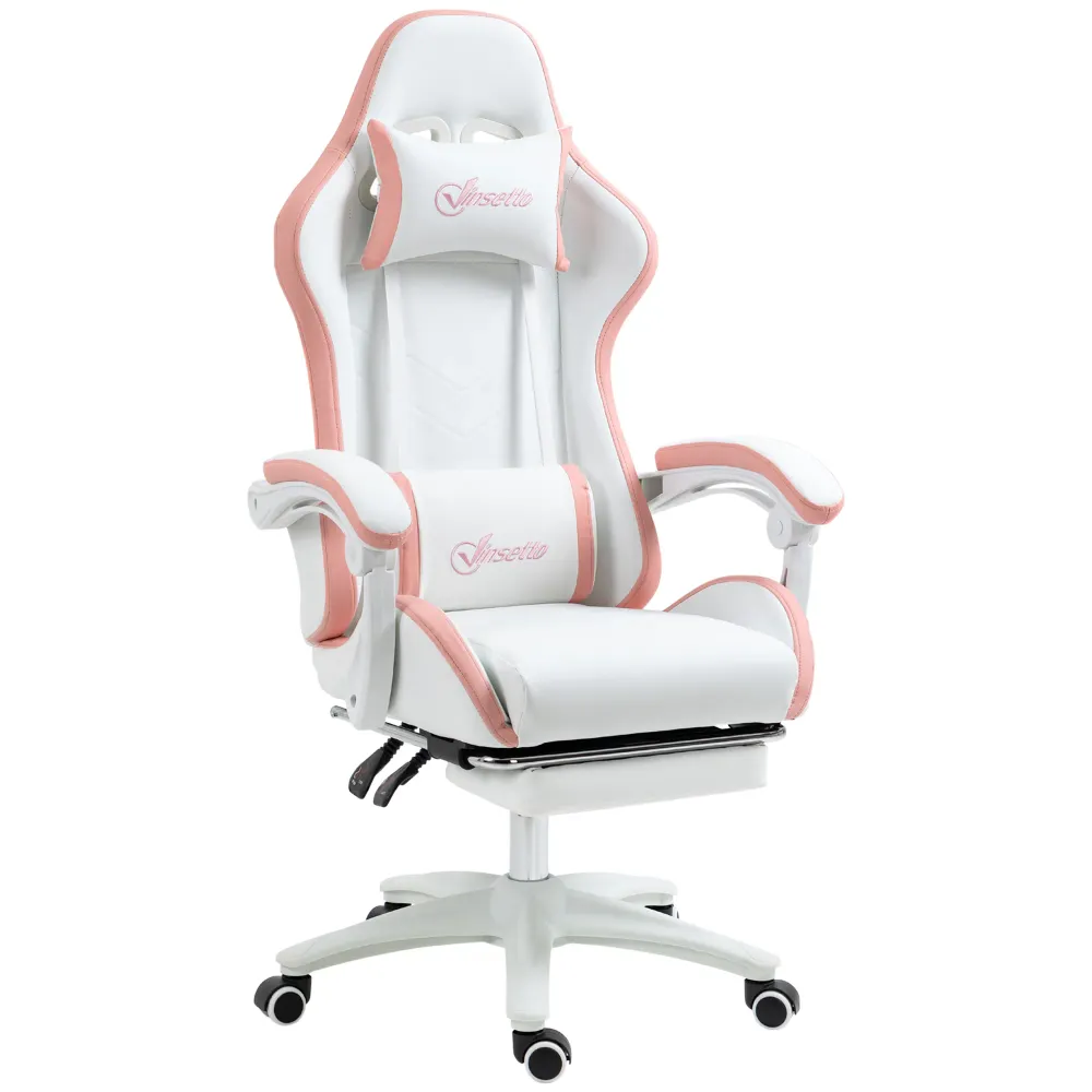 Fauteuil de jeu en cuir PU avec repose-pieds, dossier inclinable, blanc Aosom