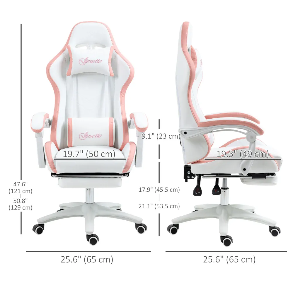 Fauteuil de jeu en cuir PU avec repose-pieds, dossier inclinable, blanc Aosom