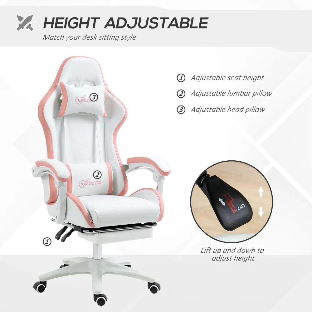 Fauteuil de jeu en cuir PU avec repose-pieds, dossier inclinable, blanc Aosom