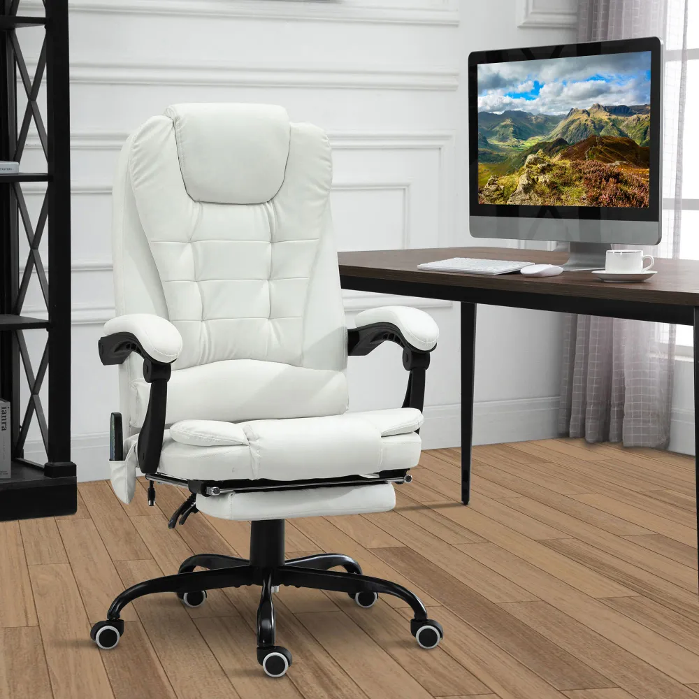 Fauteuil de massage vibrant à 7 points avec repose-pieds, blanc Aosom