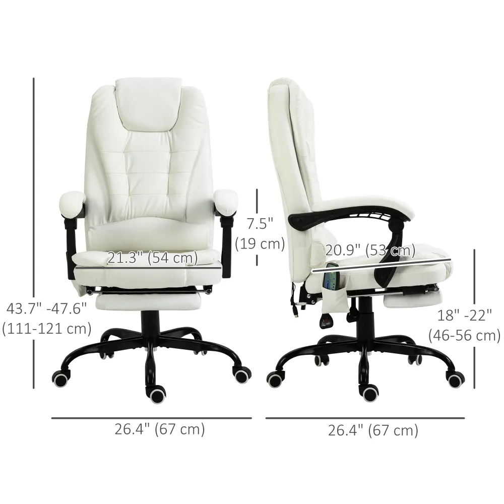 Fauteuil de massage vibrant à 7 points avec repose-pieds, blanc Aosom
