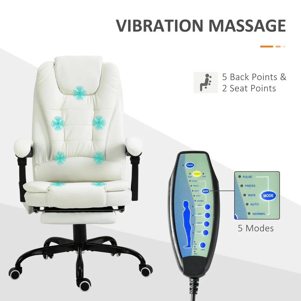 Fauteuil de massage vibrant à 7 points avec repose-pieds, blanc Aosom