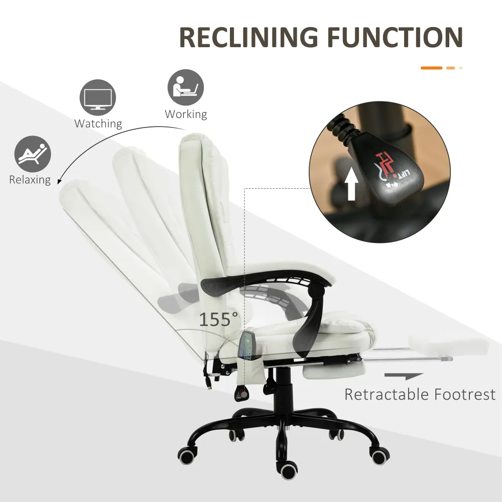 Fauteuil de massage vibrant à 7 points avec repose-pieds, blanc Aosom