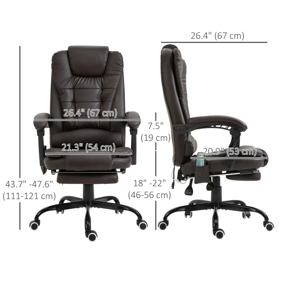 Fauteuil de massage vibrant à 7 points avec repose-pieds, marron Aosom