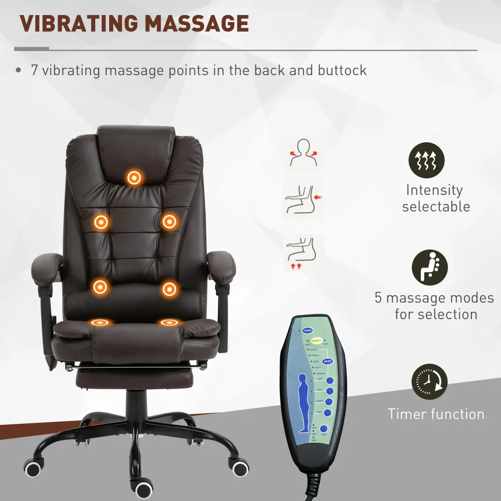 Fauteuil de massage vibrant à 7 points avec repose-pieds, marron Aosom