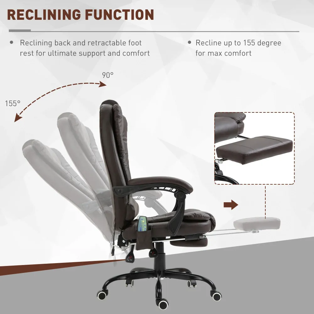 Fauteuil de massage vibrant à 7 points avec repose-pieds, marron Aosom