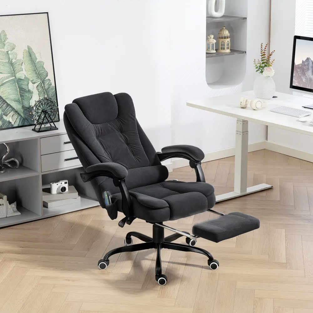 Fauteuil de massage vibrant à 7 points avec repose-pieds et dossier inclinable, noir Aosom