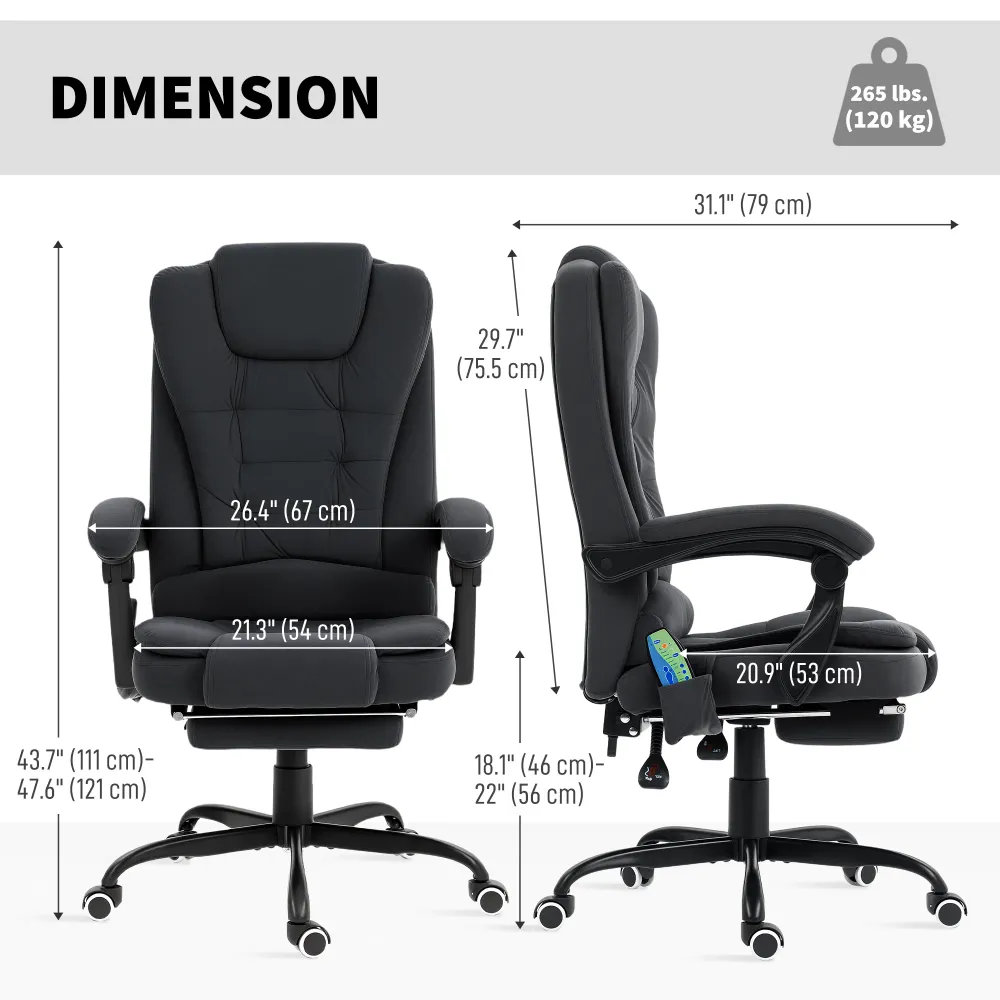 Fauteuil de massage vibrant à 7 points avec repose-pieds et dossier inclinable, noir Aosom