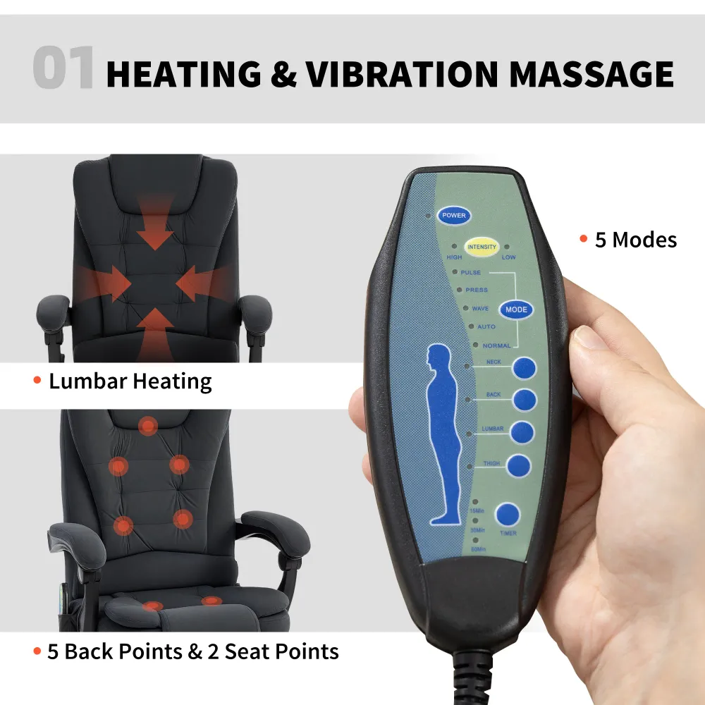 Fauteuil de massage vibrant à 7 points avec repose-pieds et dossier inclinable, noir Aosom