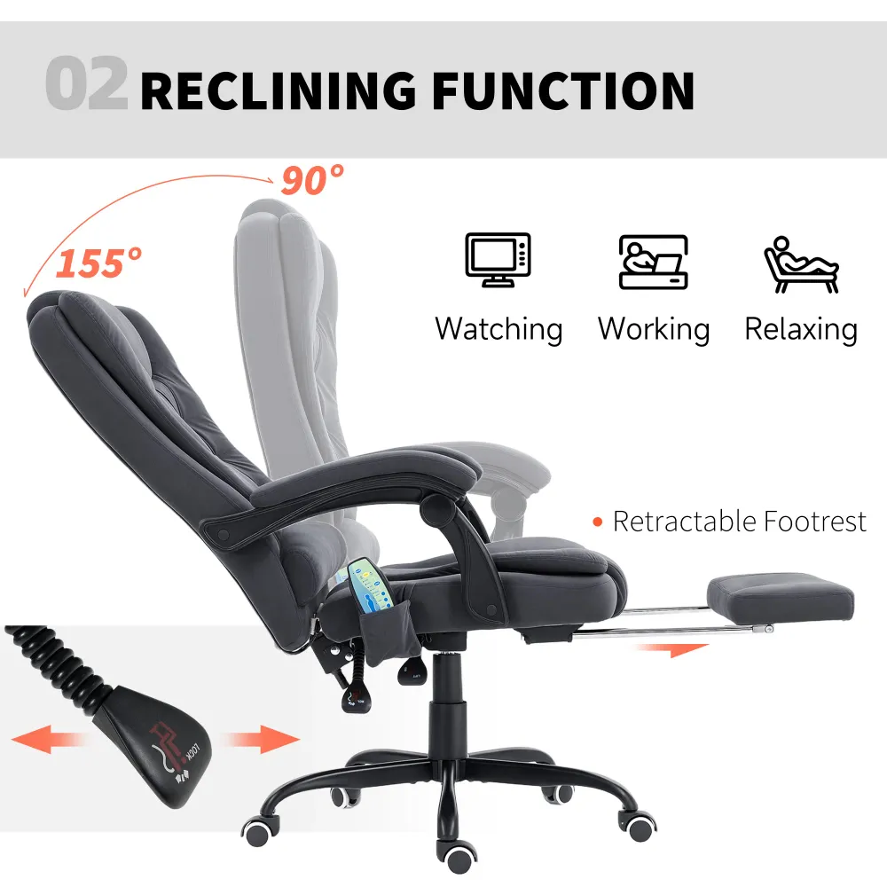 Fauteuil de massage vibrant à 7 points avec repose-pieds et dossier inclinable, noir Aosom