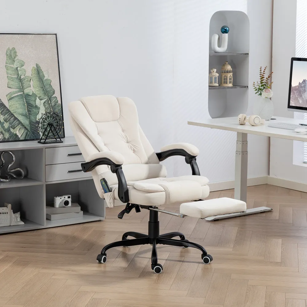 Fauteuil de massage vibrant à 7 points avec repose-pieds, blanc crème Aosom