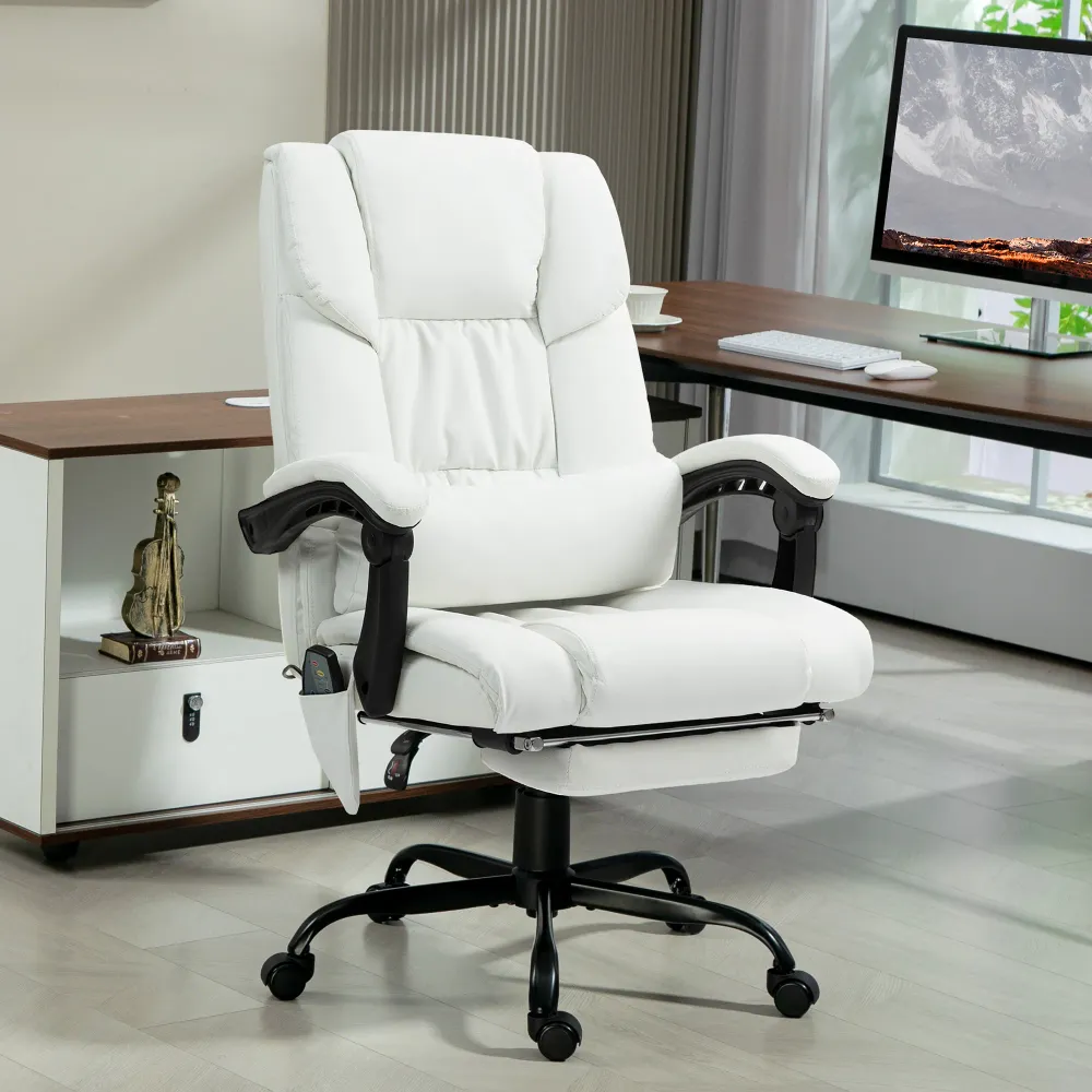 Fauteuil de massage vibrant à 6 points avec repose-pieds rétractable, blanc Aosom