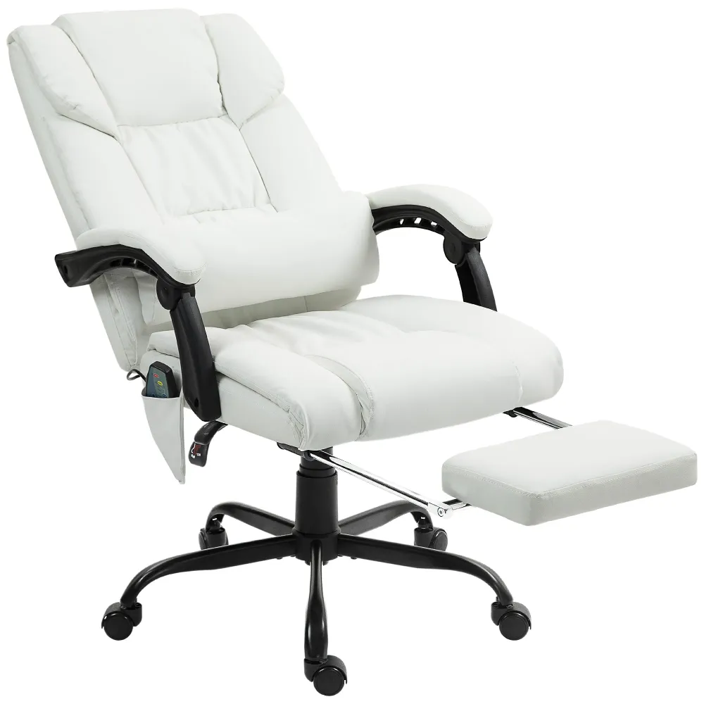 Fauteuil de massage vibrant à 6 points avec repose-pieds rétractable, blanc Aosom