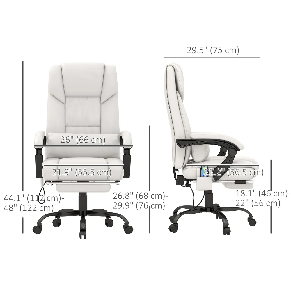Fauteuil de massage vibrant à 6 points avec repose-pieds rétractable, blanc Aosom