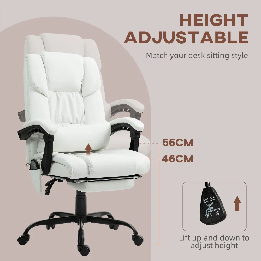 Fauteuil de massage vibrant à 6 points avec repose-pieds rétractable, blanc Aosom