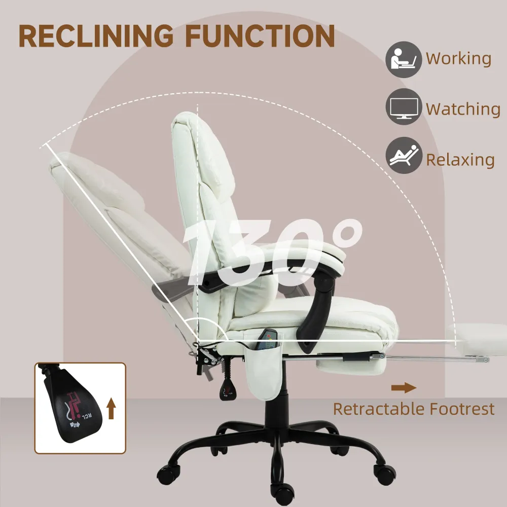 Fauteuil de massage vibrant à 6 points avec repose-pieds rétractable, blanc Aosom
