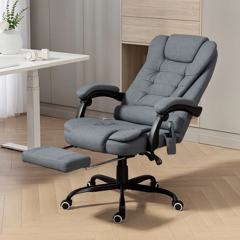 Fauteuil de massage vibrant à 7 points avec repose-pieds, gris Aosom