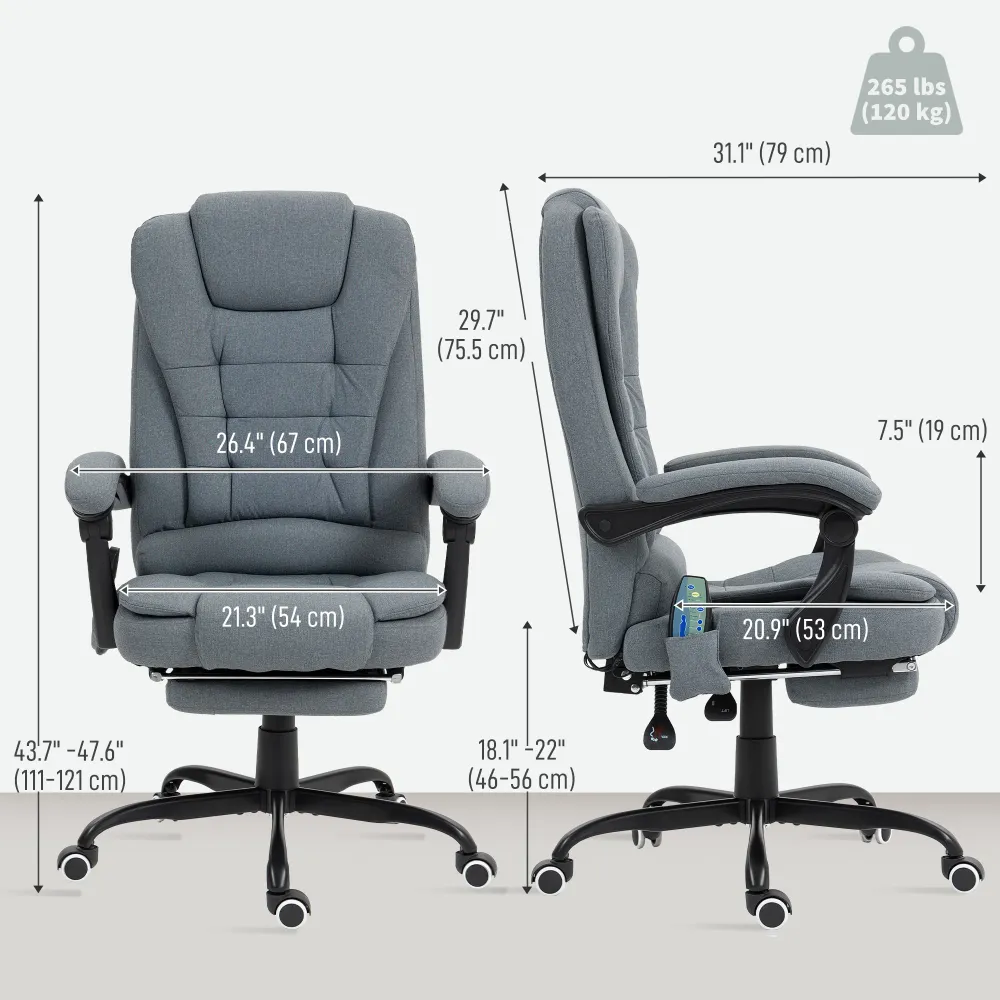 Fauteuil de massage vibrant à 7 points avec repose-pieds, gris Aosom