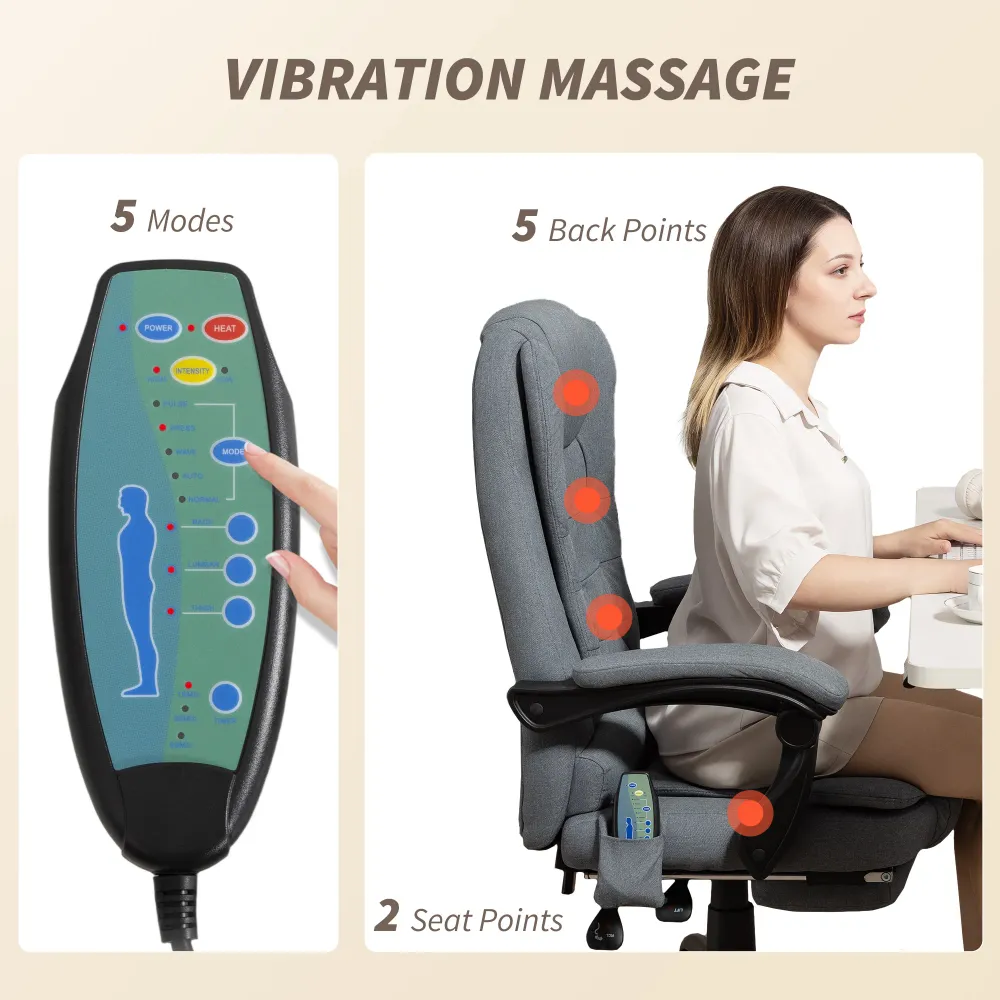 Fauteuil de massage vibrant à 7 points avec repose-pieds, gris Aosom