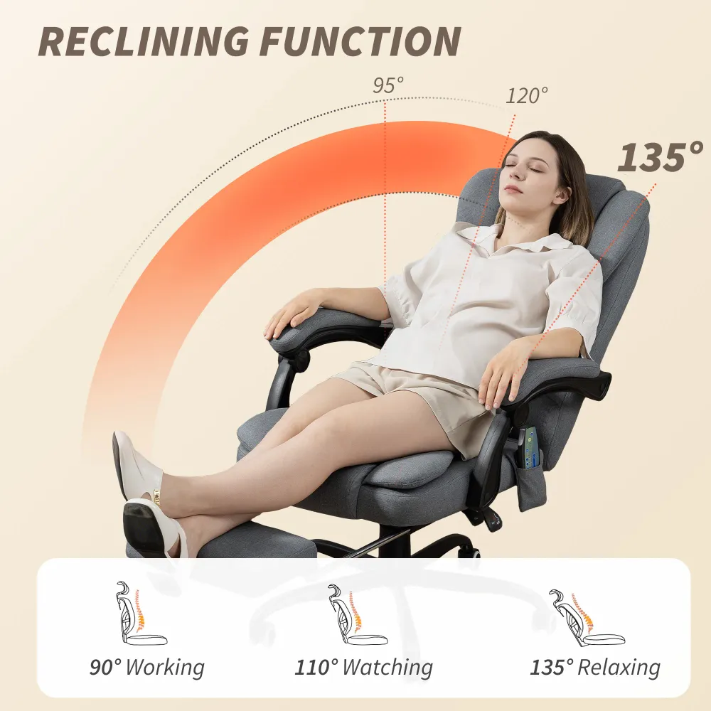 Fauteuil de massage vibrant à 7 points avec repose-pieds, gris Aosom