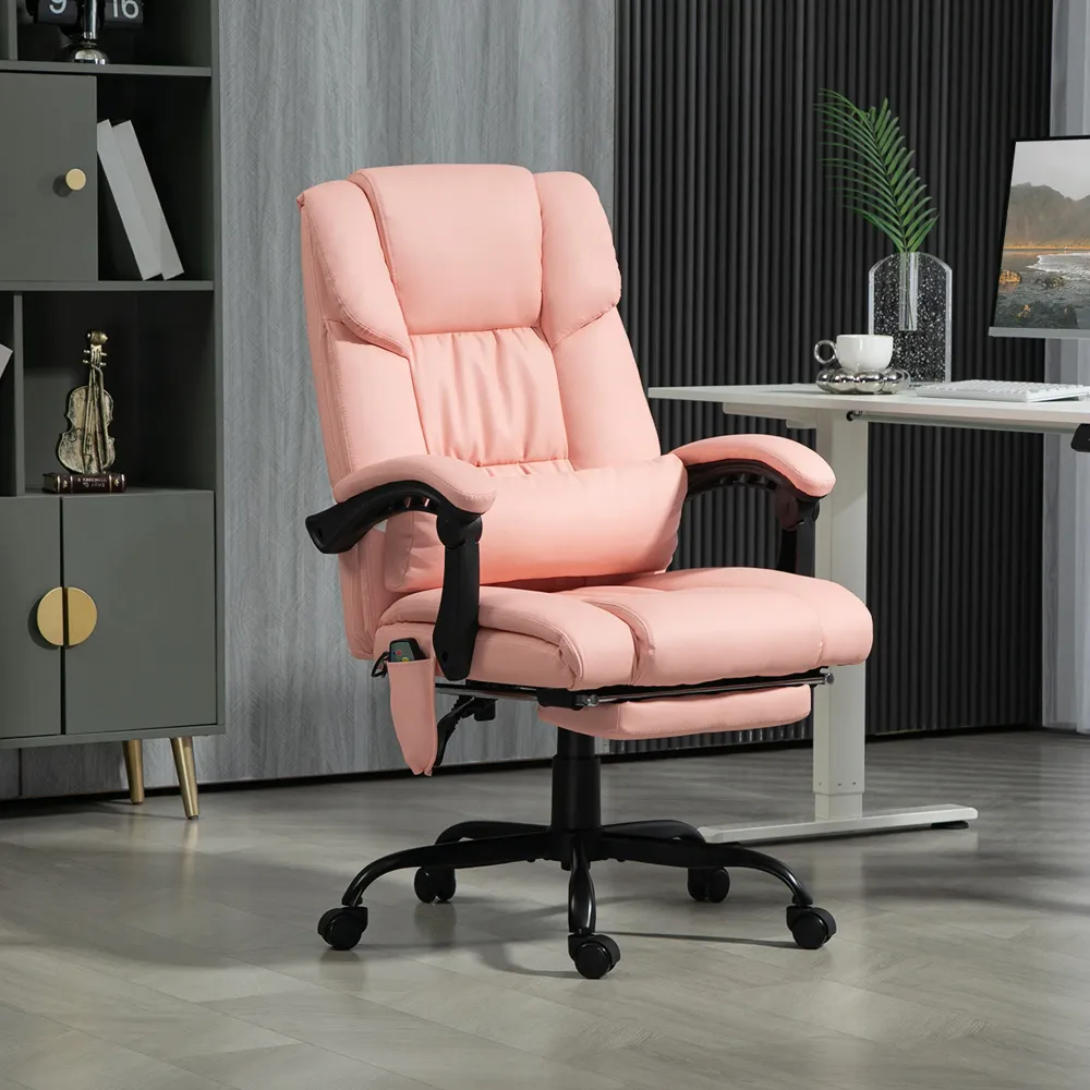 Fauteuil de massage vibrant à 6 points avec repose-pieds rétractable, rose Aosom