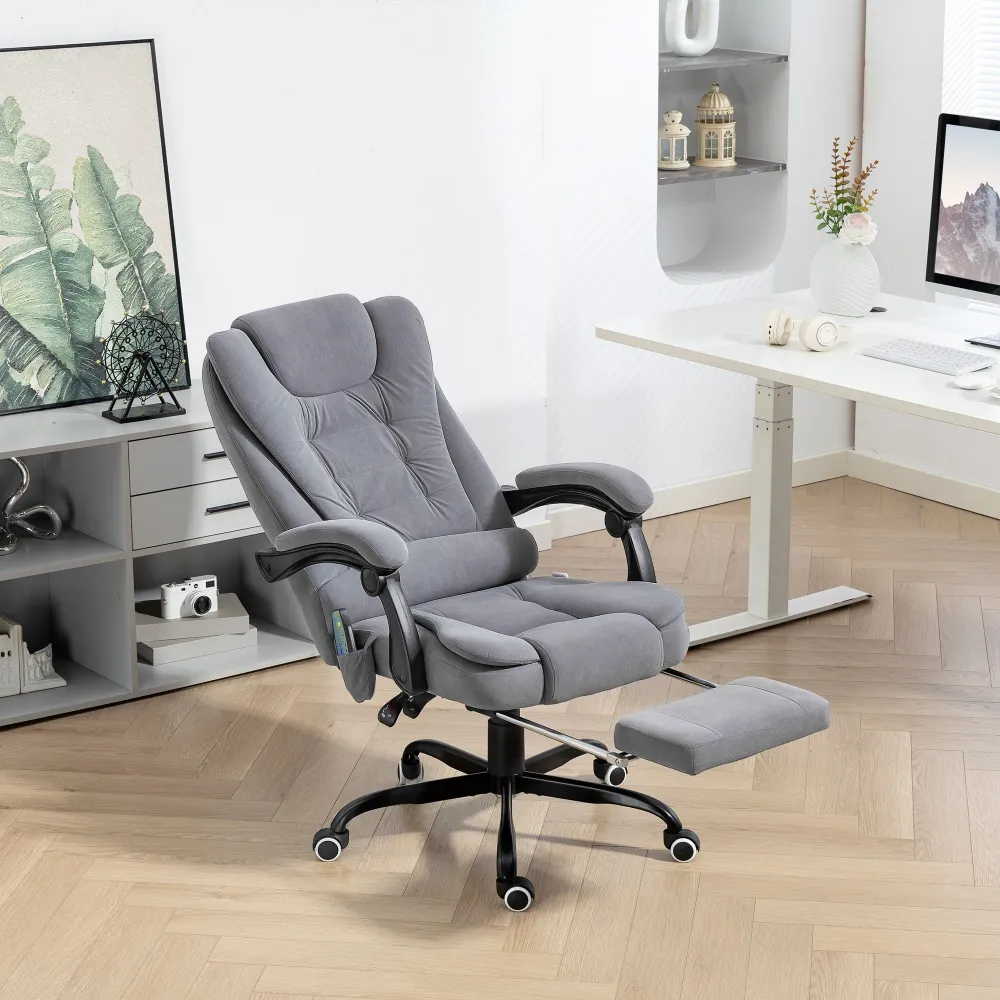 Fauteuil de massage vibrant à 7 points avec repose-pieds, gris Aosom