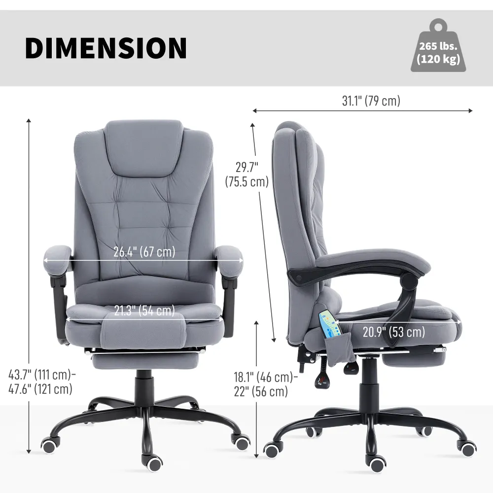 Fauteuil de massage vibrant à 7 points avec repose-pieds, gris Aosom