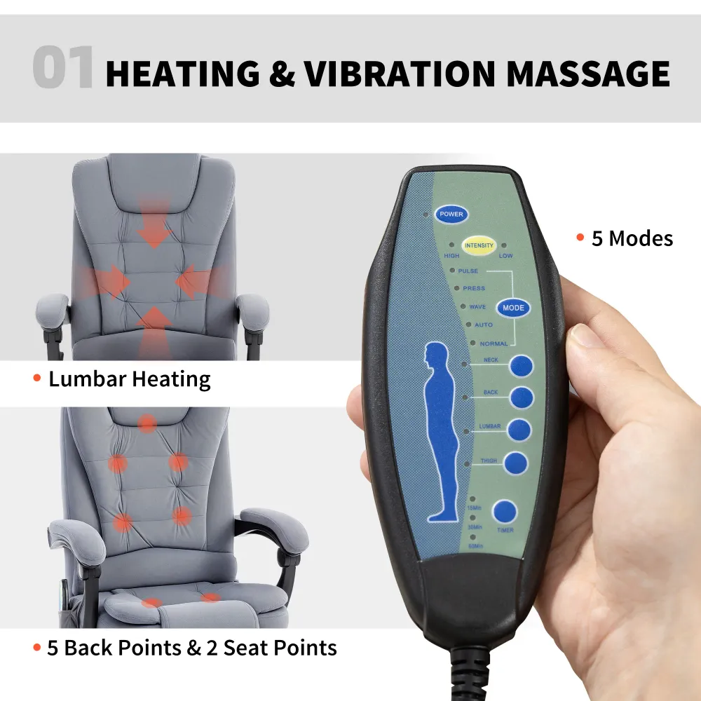 Fauteuil de massage vibrant à 7 points avec repose-pieds, gris Aosom