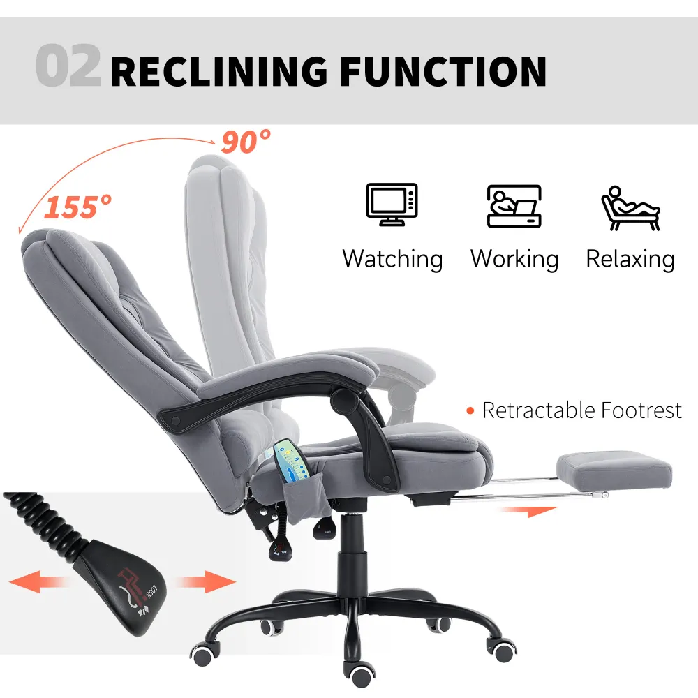 Fauteuil de massage vibrant à 7 points avec repose-pieds, gris Aosom
