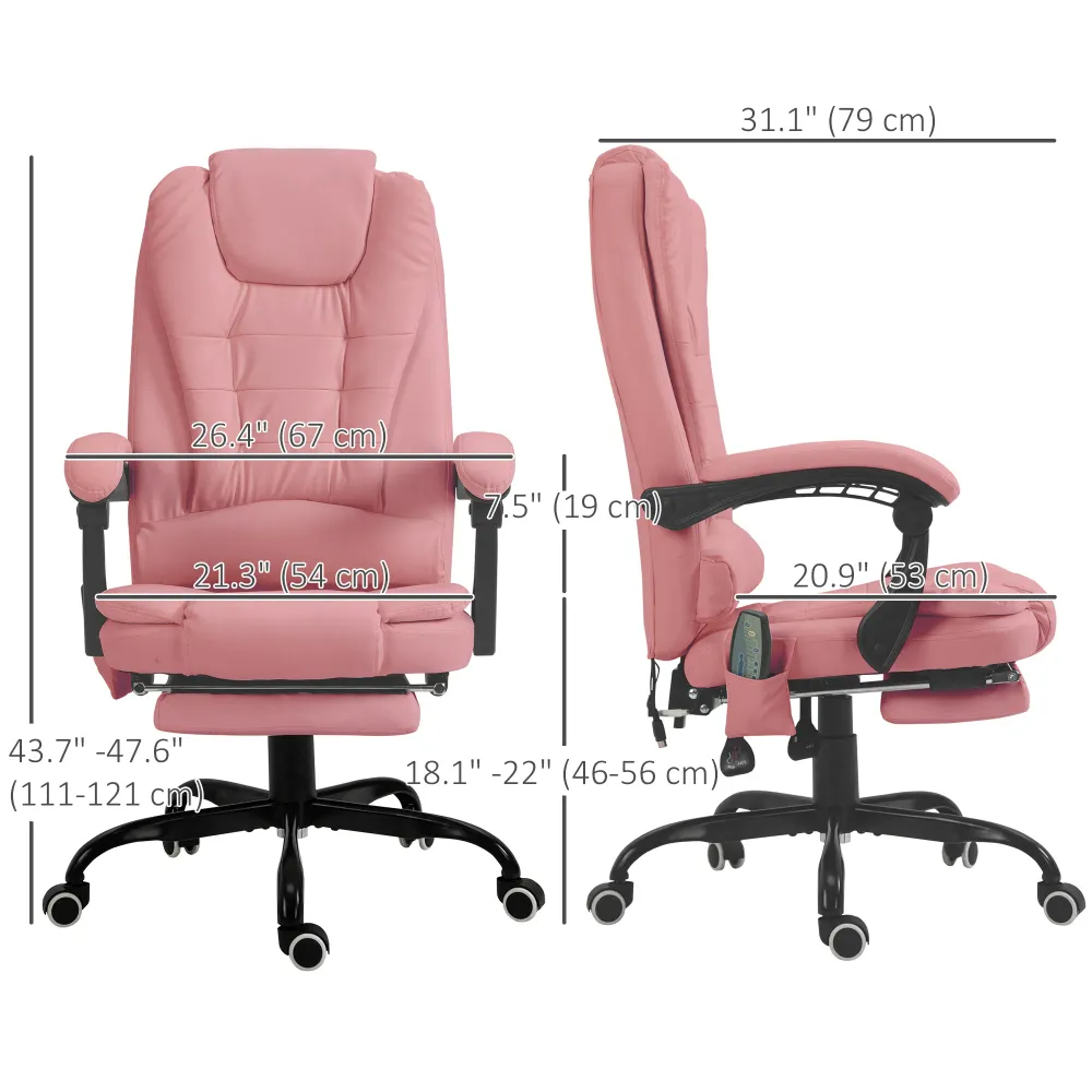 Fauteuil de massage vibrant à 7 points avec repose-pieds, rose Aosom