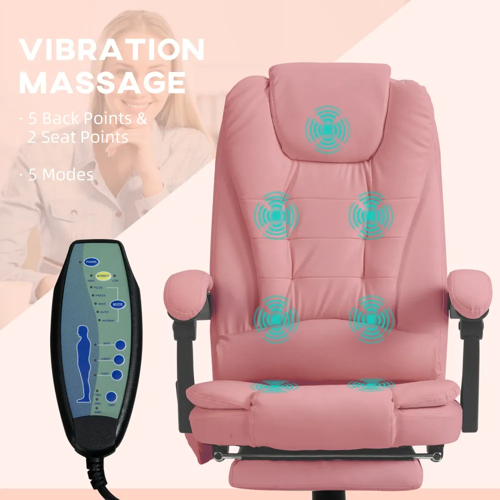 Fauteuil de massage vibrant à 7 points avec repose-pieds, rose Aosom