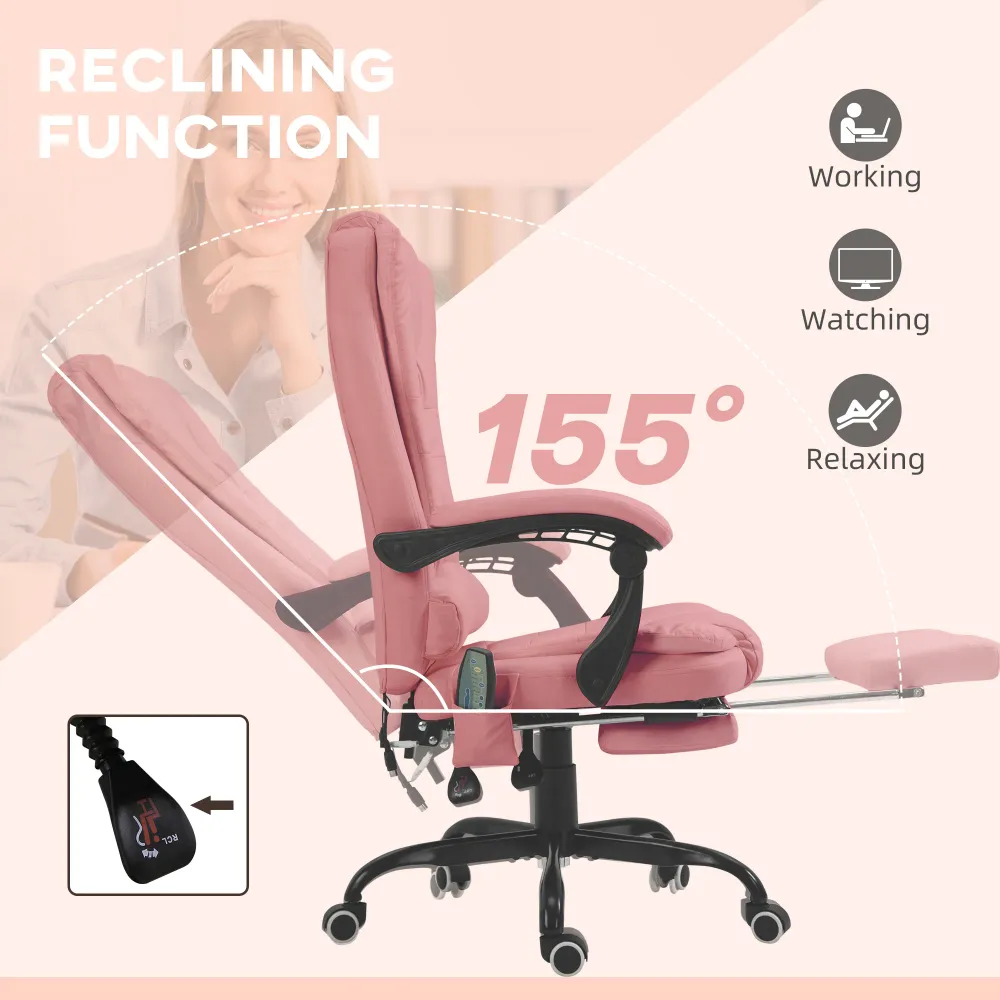 Fauteuil de massage vibrant à 7 points avec repose-pieds, rose Aosom