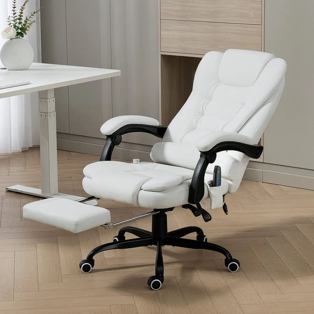 Fauteuil de massage vibrant à 7 points inclinable avec repose-pieds, blanc Aosom
