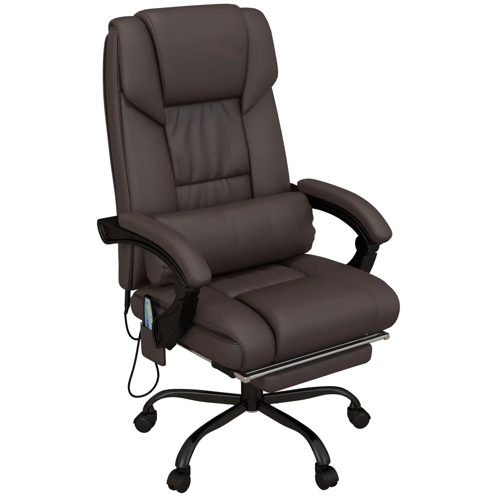 Fauteuil de massage vibrant à 6 points inclinable avec repose-pieds rétractable, marron Aosom