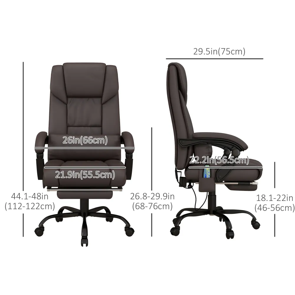 Fauteuil de massage vibrant à 6 points inclinable avec repose-pieds rétractable, marron Aosom