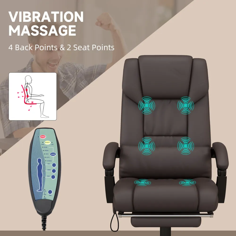 Fauteuil de massage vibrant à 6 points inclinable avec repose-pieds rétractable, marron Aosom