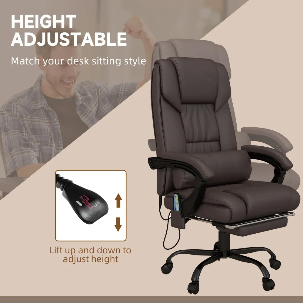 Fauteuil de massage vibrant à 6 points inclinable avec repose-pieds rétractable, marron Aosom