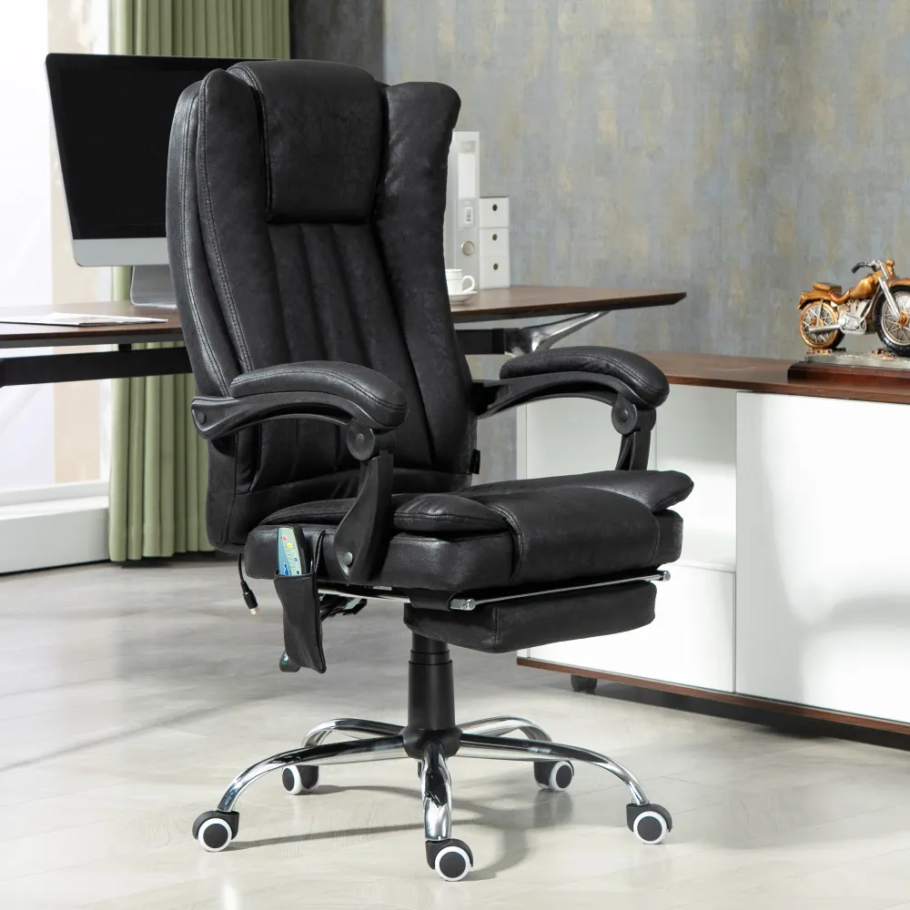Fauteuil de massage vibrant à 6 points, inclinable en microfibre avec repose-pieds rétractable, noir Aosom