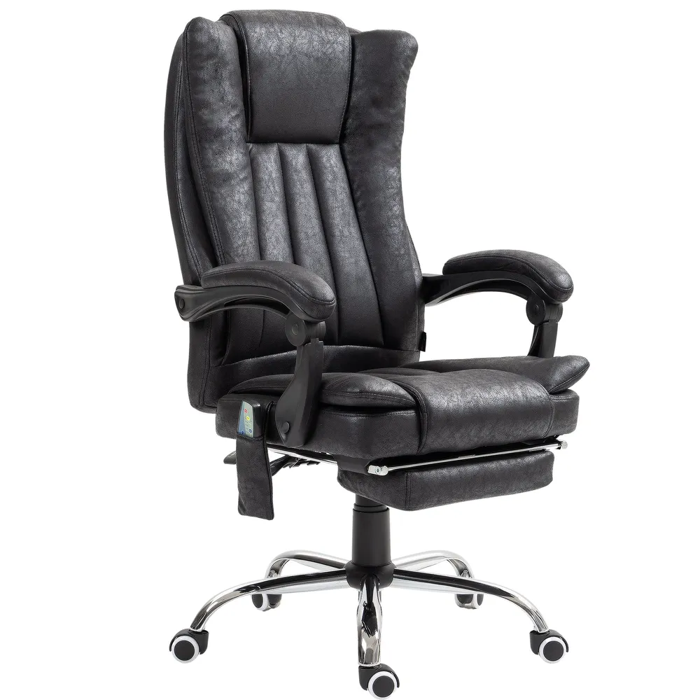 Fauteuil de massage vibrant à 6 points, inclinable en microfibre avec repose-pieds rétractable, noir Aosom