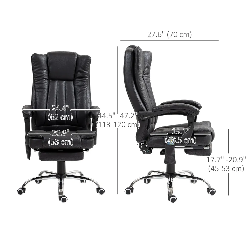 Fauteuil de massage vibrant à 6 points, inclinable en microfibre avec repose-pieds rétractable, noir Aosom
